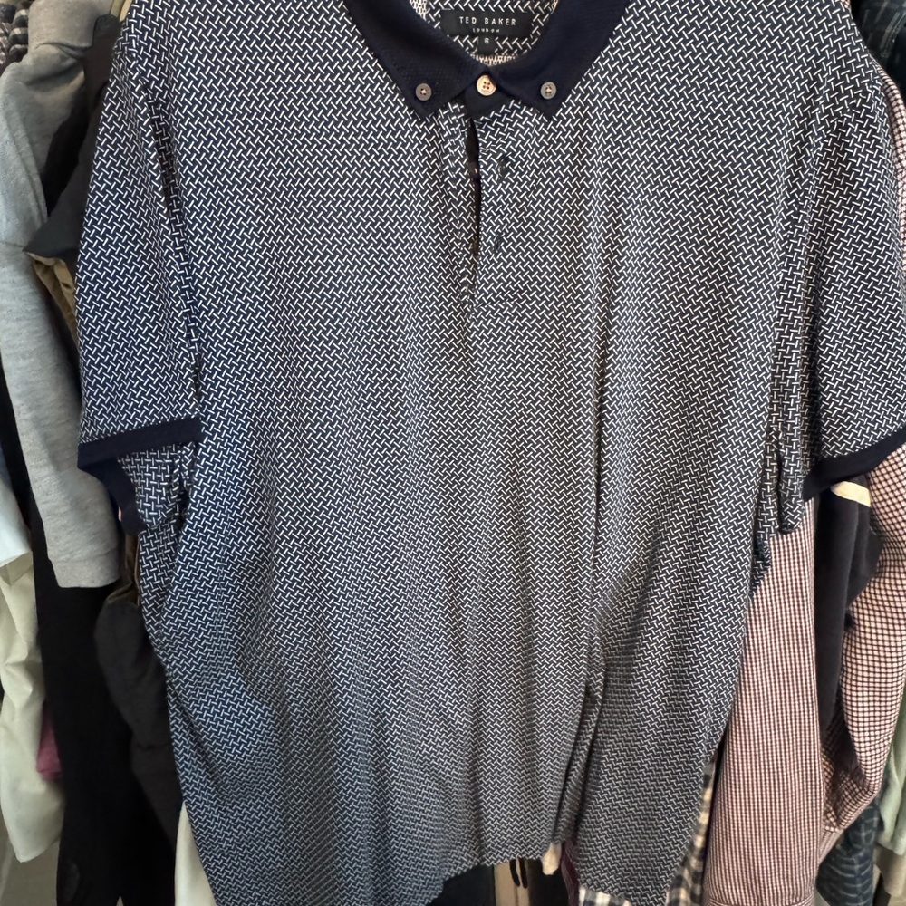Ted Baker Navy and White Patterned Polo Shirt